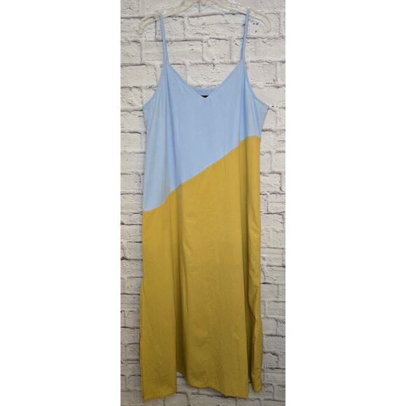 Wishlist blue yellow Colorblock boho midi cotton slip Sundress large. - Picture 4 of 10